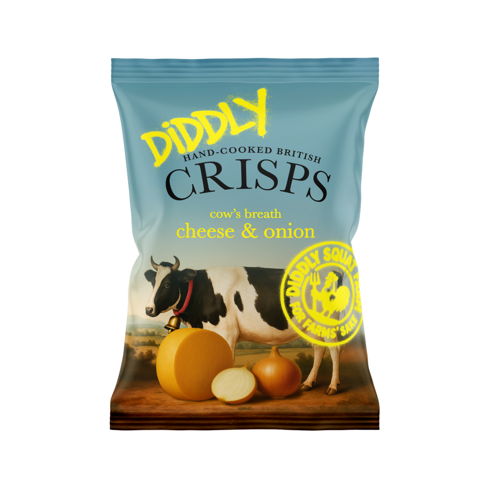 Box of 24x40g Diddly Squat Farm Hand Cooked Crisps: Cheese and Onion