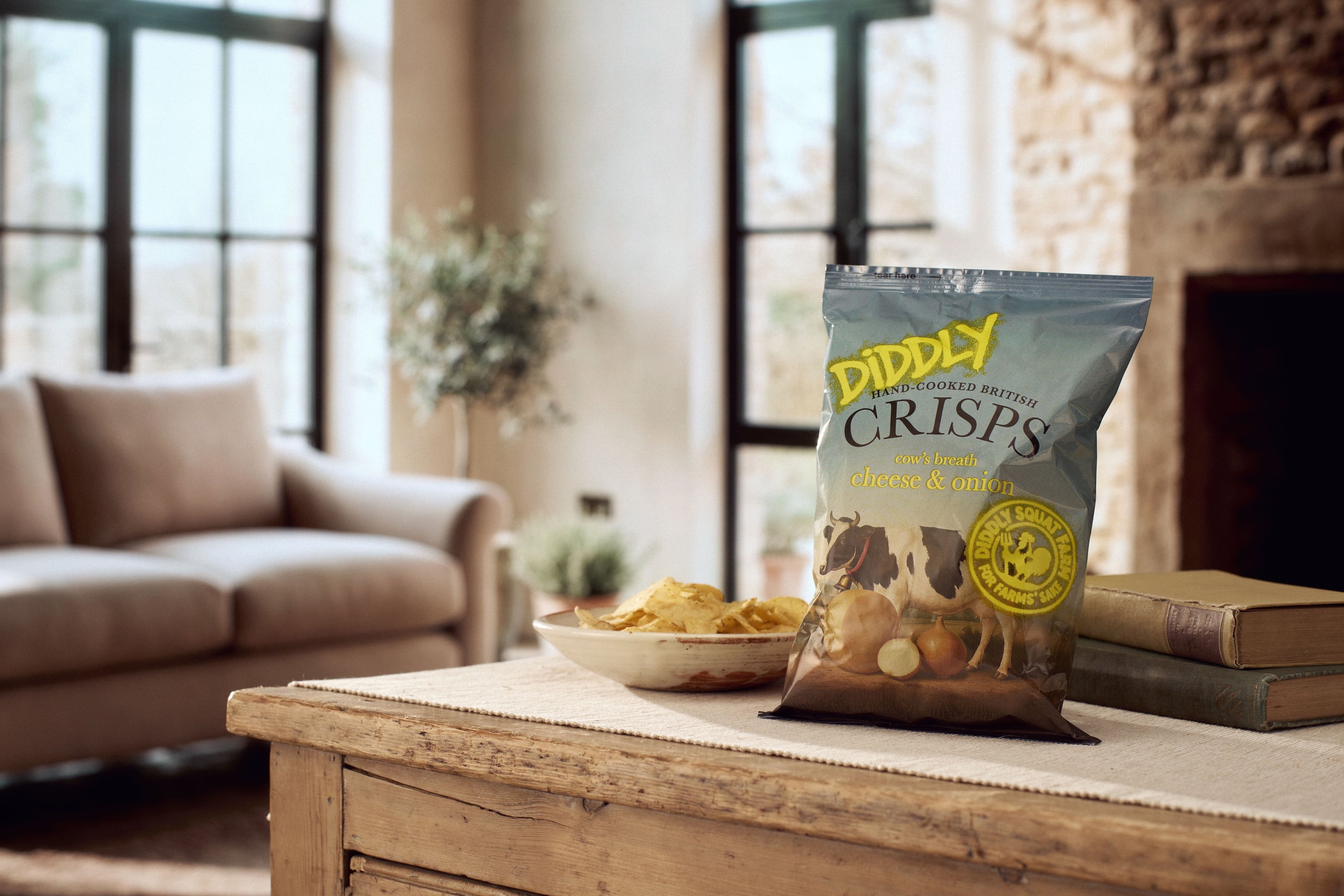 Box of 24x40g Diddly Squat Farm Hand Cooked Crisps: Cheese and Onion