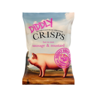 Box of 24x40g Diddly Squat Farm Hand Cooked Crisps: Sausage and Mustard
